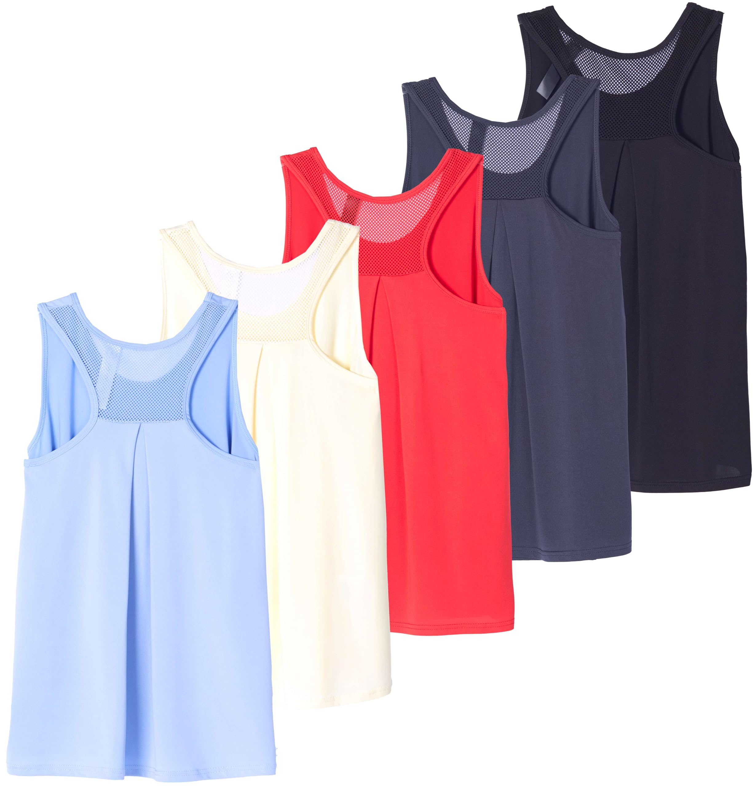 Real Essentials 5 Pack: Women's Racerback Athletic Tank Top Mesh Back Dry-Fit Sleeveless Shirt for Workout Running Gym (Plus)