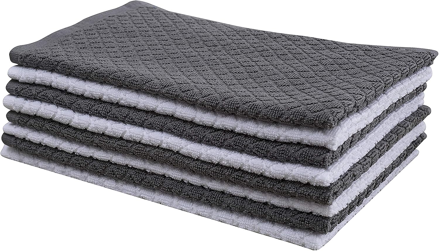 Nirisha Cotton Terry Kitchen Towel- 15 x 25 Inches - 400 GSM - 100% Ringspun 2 Ply Cotton - Diamond Weave - Soft & High Absorbent (Kitchen Towels - 8 Pack (15 X 25 Inches), Grey & White)