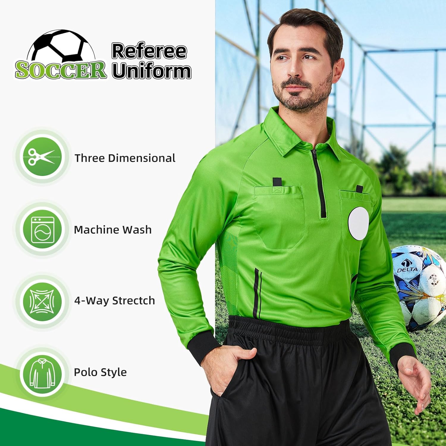 CUTIEHON Soccer Referee Jersey, Long Sleeve Official Pro Soccer Referee Shirt, Featuring a Badge Holder & Pockets - Image 4