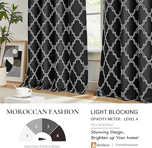 Miniatura 4 de Melodieux Cortinas 100% opacas con estampado marroquí de 96 pulgadas de largo, para sala de estar, dormitorio, ahorro de energía, aislamiento