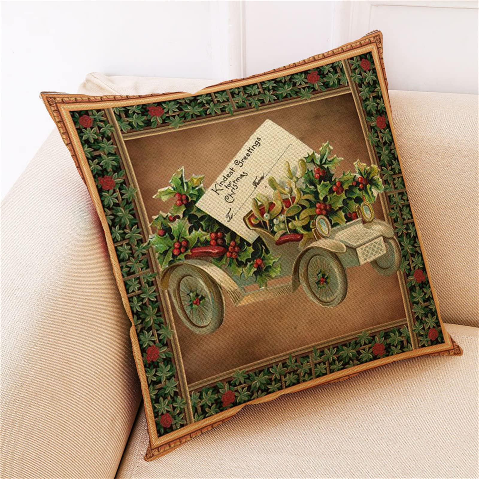 4 sztuki dekoracyjnych poszewek na poduszki, 55 x 55 cm, nowoczesna dwustronna poszewka na poduszkę do ogrodu na zewnątrz patio ławka salon sofa dekoracja domu poszewka retro samochód kwiat 56 x 55 cm
