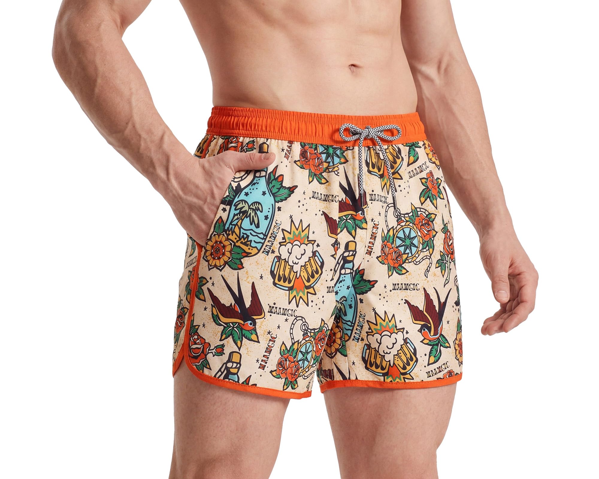 MaaMgic Bañador Hombre de Natación Secado Rápido Interior de Malla Pantalones Cortos d'Aire Vintage 80s 90s — view 37