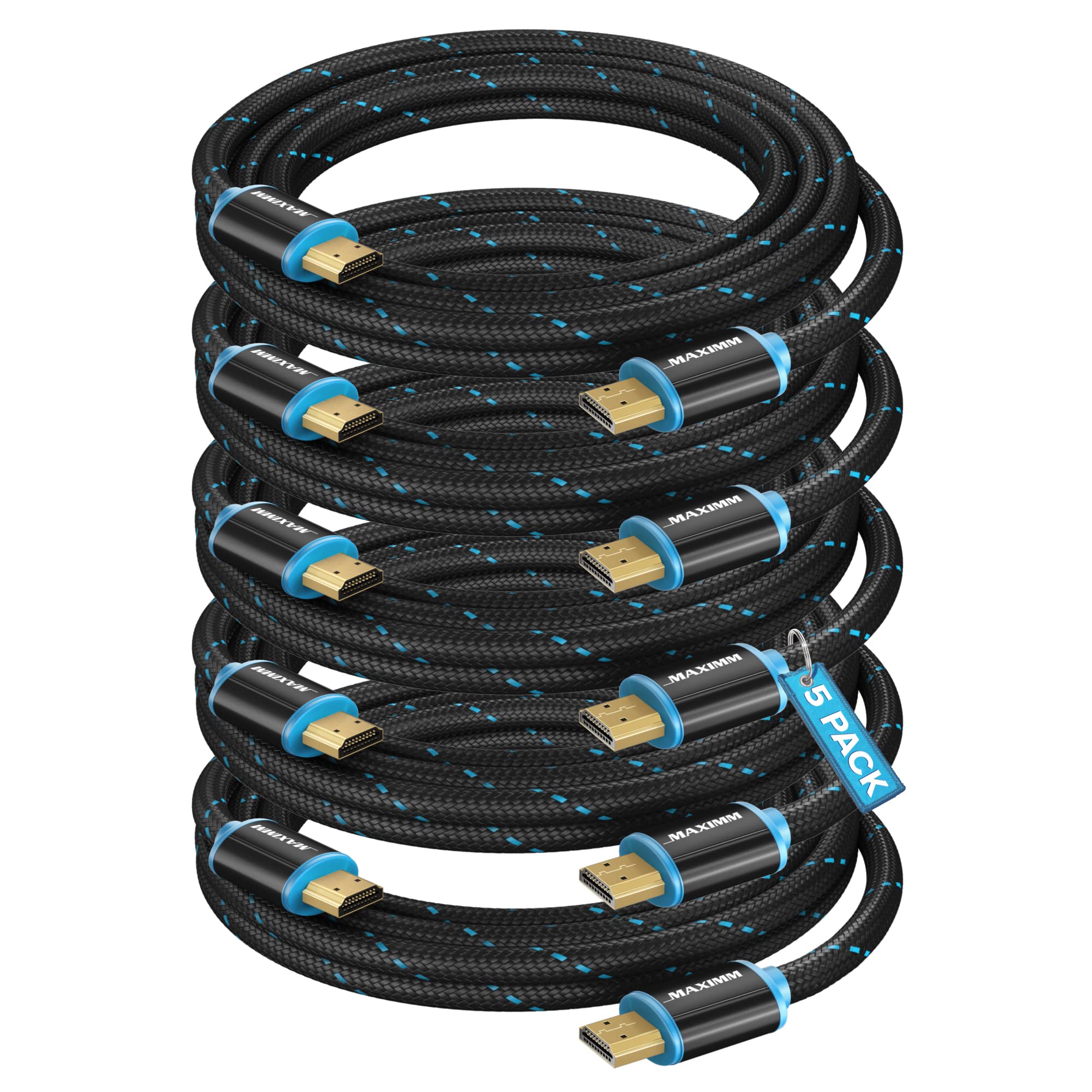 Maximm - Cable HDMI 2.0 4K de alta velocidad (incluye pinzas de cable, bridas y adaptador de ángulo recto) disponible en varios tamaños y paquetes