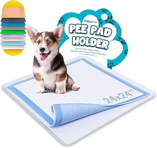 Miniatura 2 de Skywin Bandeja para almohadillas para cachorros de 24 x 24 pulgadas (gris) + 28 x 34 pulgadas (gris)  Silicona, soporte para orina antiderrames para