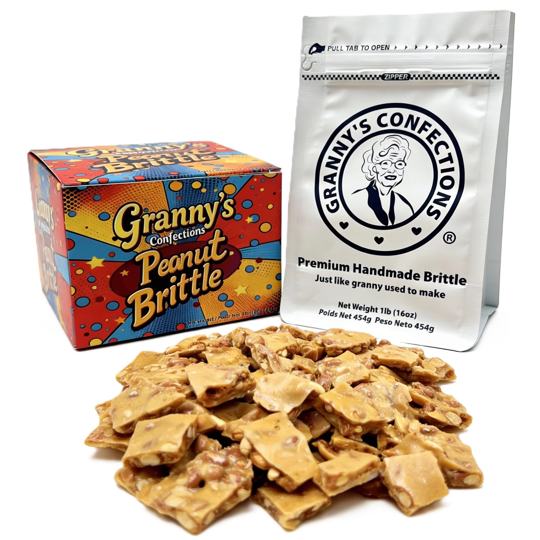 Granny’s Confections Peanut Brittle – 16oz Gift Box – Gourmet Handmade Candy – Crunchy Sweet Snack – Perfect for Holidays, Birthdays & Thank You Gifts