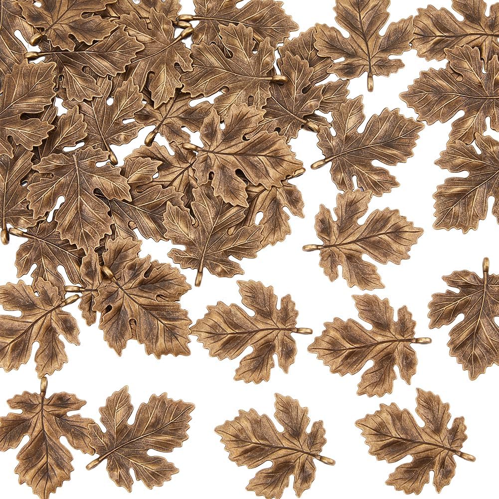 SUPERFINDINGS 40PCS Maple Leaf Charms Alloy Maple Leaf Pendant Charms Large Antique Bronze Enamel Leaves Dangle Charms Fall Enamel Leaf Pendants for DIY Necklace Bracelet Jewelry Making