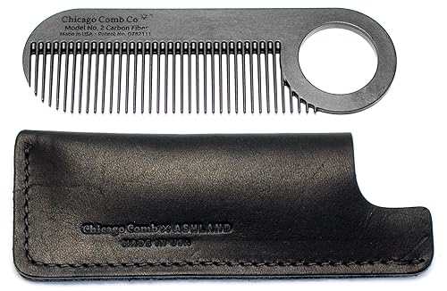 Chicago Comb Fibra de carbono No. 2 + funda de cuero Horween negra, fabricada en Estados Unidos, peine negro grafito + funda negra Dublín