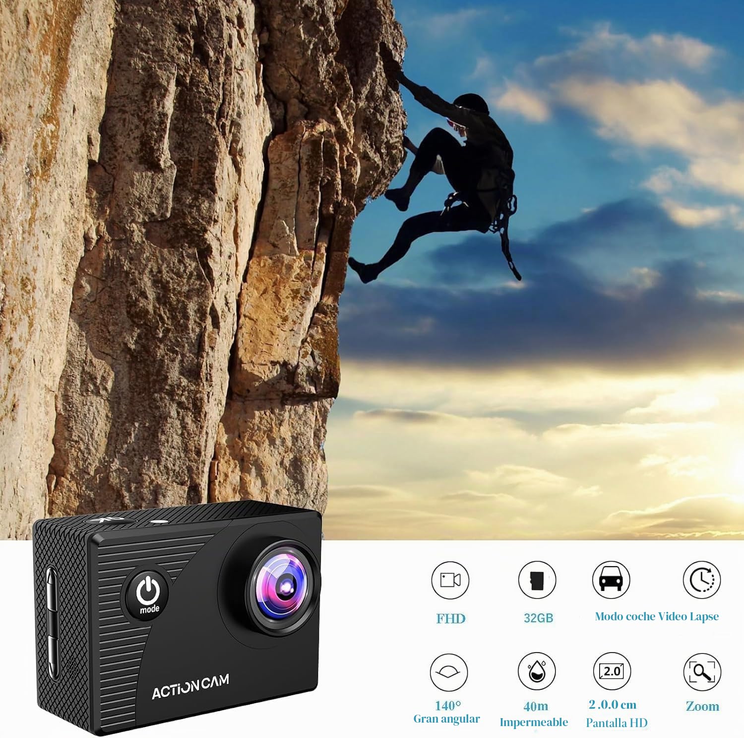 Xilecam Cámara Deportiva 1080P, Cámara subacuática 131FT Camara Deportiva 2 baterías Recargables de 900mAh y Kit de Accesorios(Negro)
