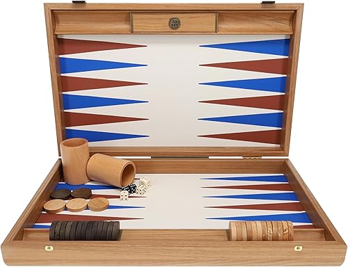 WE Games Juego de backgammon de madera de lujo, interior azul y marrón, 19 pulgadas, hecho a mano en Grecia