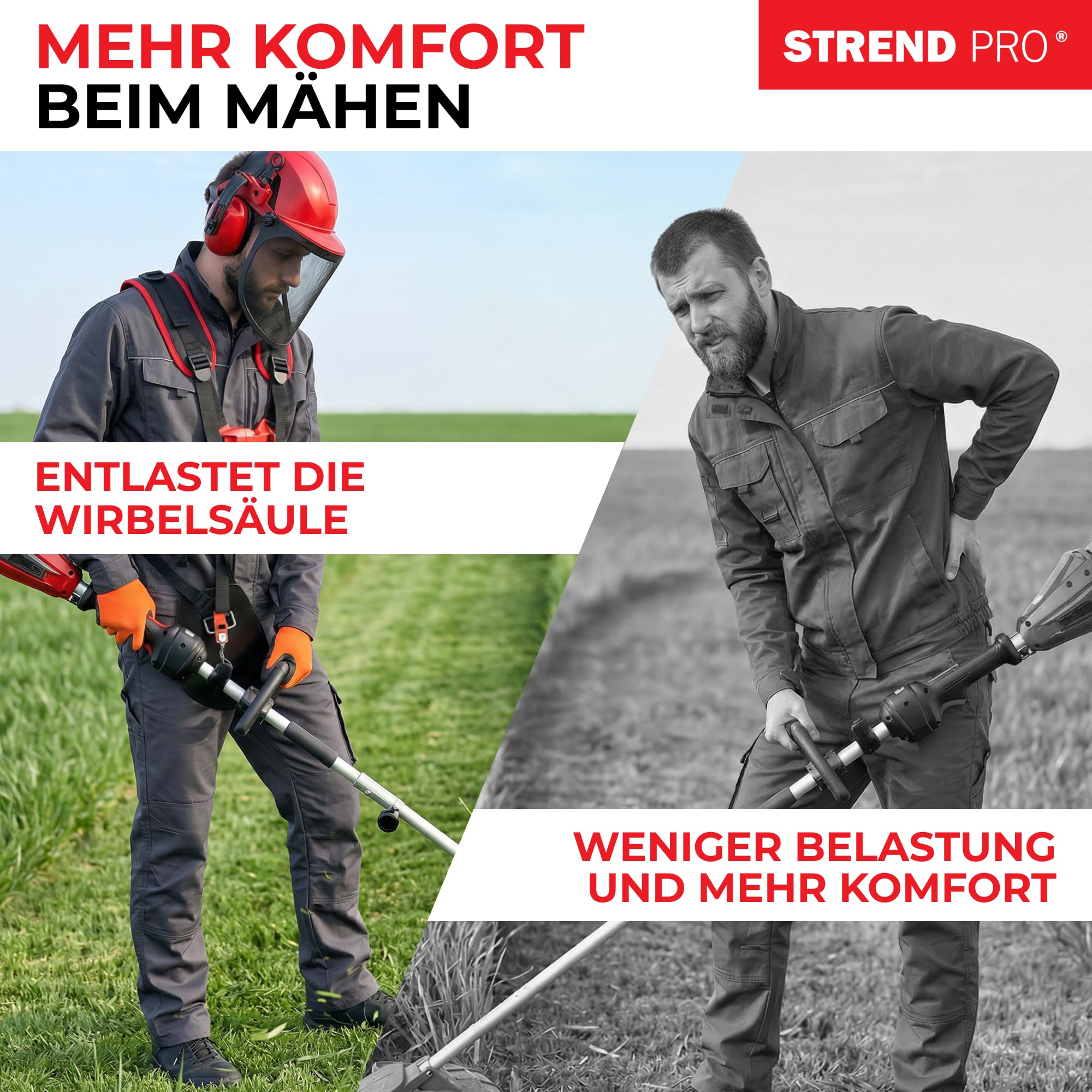 STREND PRO Motorsense Schutzset | Tragegurt TW010-W und Schutzhelm Freischneider | 3 Varianten zur Auswahl