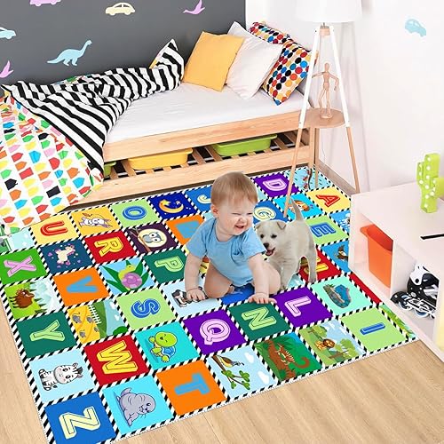 Miniatura 6 de Blue Kids ABC - Alfombra educativa con diseño de números ABC para sala de juegos, habitación de niños, habitación de niños, habitación de bebé, 2