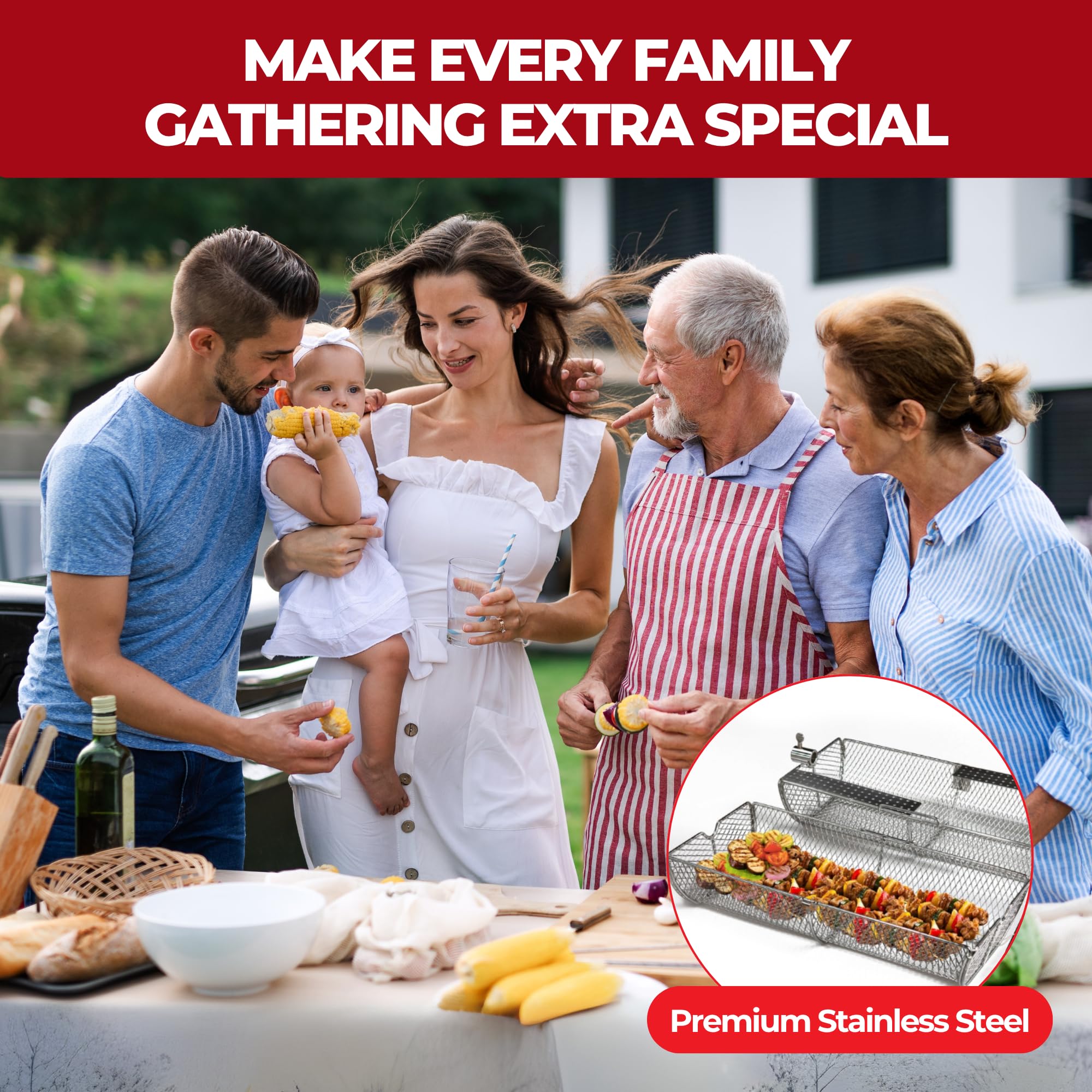 GrillX Cesta de carbón para barbacoa – 17 pulgadas de bloqueo único y cesta antiadherente – Cesta de asador de construcción de acero inoxidable – Accesorio perfecto para parrilla de barbacoa para todo
