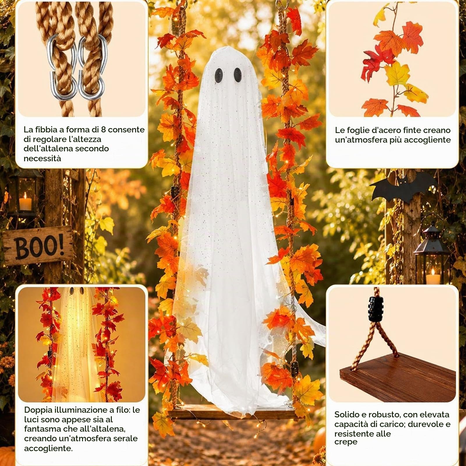Swinging Ghost Outdoor Decor - Scary Spooky Glowing Flying Party Prop