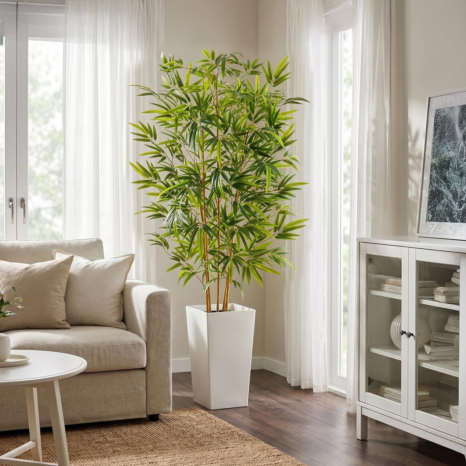 Bambu Artificial 180 cm Plantas Artificiales Grandes Arbol Artificial Interior con Madera Blanca Árboles di Bambú Artificial Exterior para Decoración Oficina Dormitorio Hogar Jardín Balcón