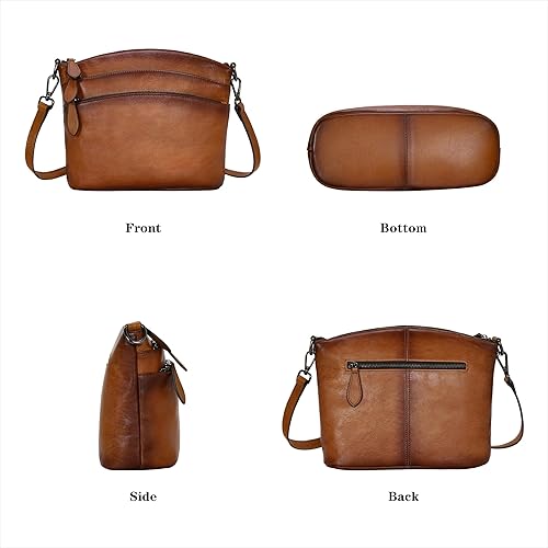 Miniatura 4 de HESHE Bolsos cruzados para mujer, de piel auténtica, con múltiples bolsillos, estilo vintage, bolso pequeño de hombro