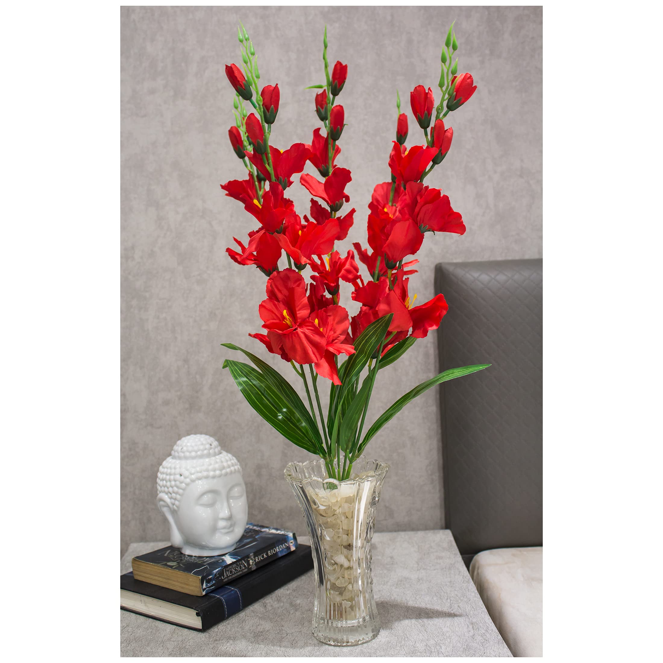 PolliNation Artificial Gladiolus Red Flower Bunch Without Pot (Pack of 1), 25 x 25 x 69 Centimeters (PN AFB Glad 0138-2-RED-1)