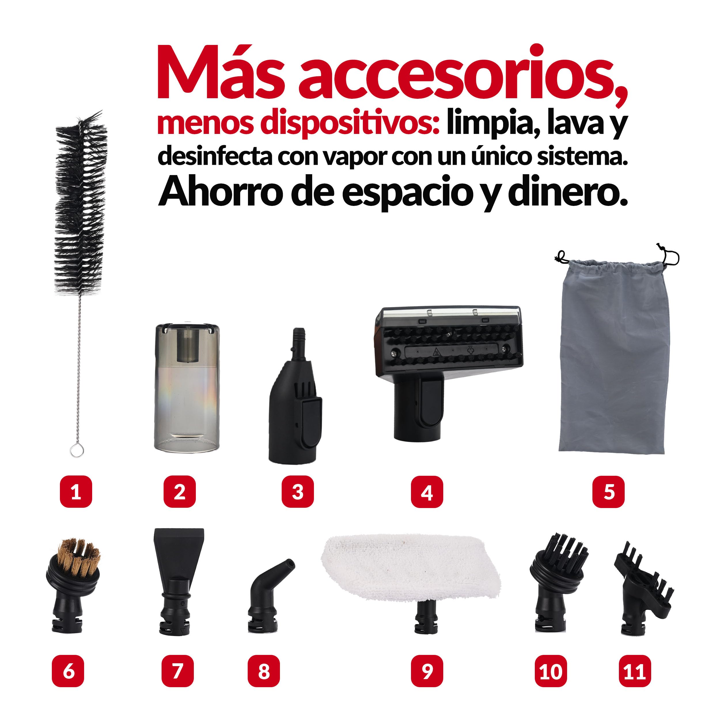 LEHMANN SteamWash 1800 Limpiador de alfombras y vapor 3 en 1, limpiador de tapicería para sofás y alfombras con agua caliente a 60 °C y vapor a 116 °C, potencia de succión de 16 kPa