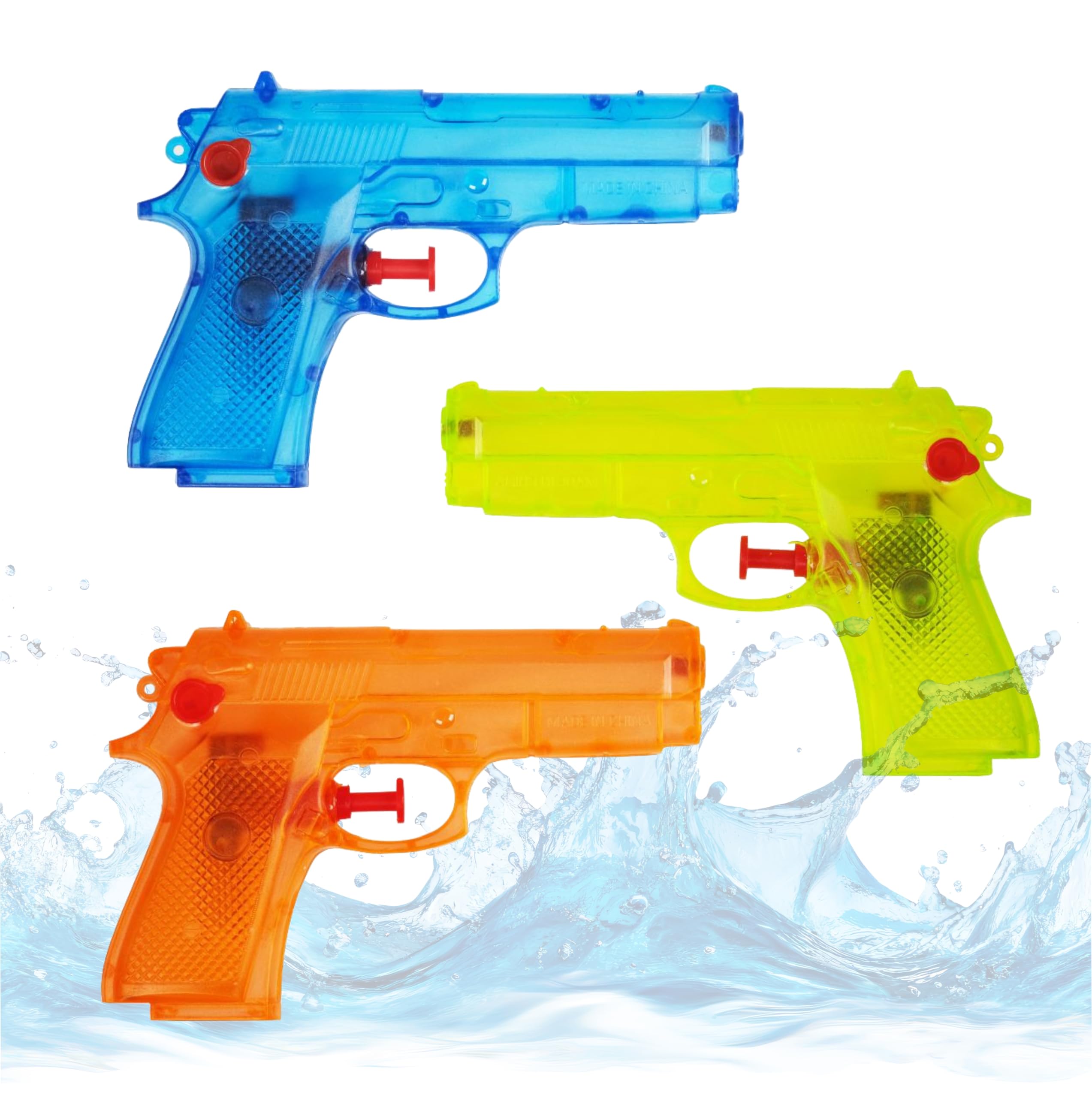 3X Wasserpistolen Set 12 cm für Kinder & Erwachsene - mit hoher Reichweite - Wasserspritzpistole Spritzpistole klein mini für Kinder