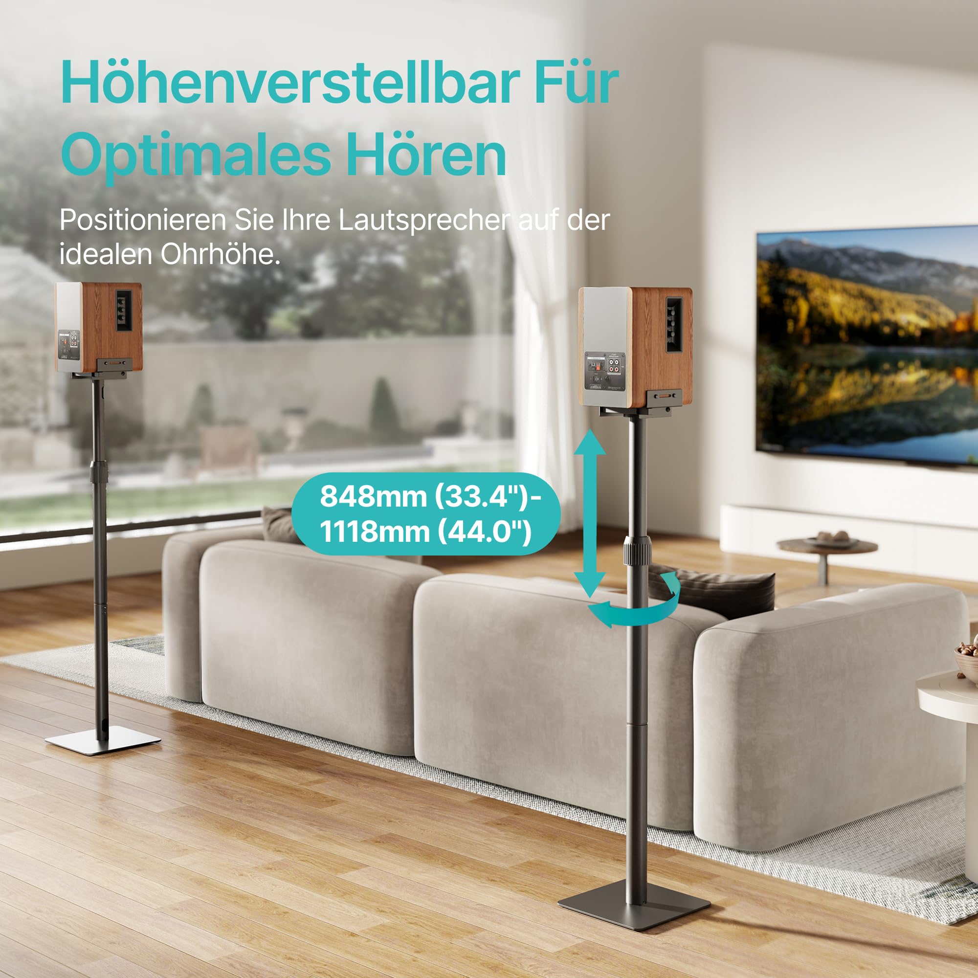 Pegzone Universal Lautsprecherständer, Boxenständer höhenverstellbar von 85,8 cm bis 112,8 cm,Tragfähigkeit 5 kg, kompatibel mit Bose/JBL/Sony, schwarz, 2er-Set (Paar)