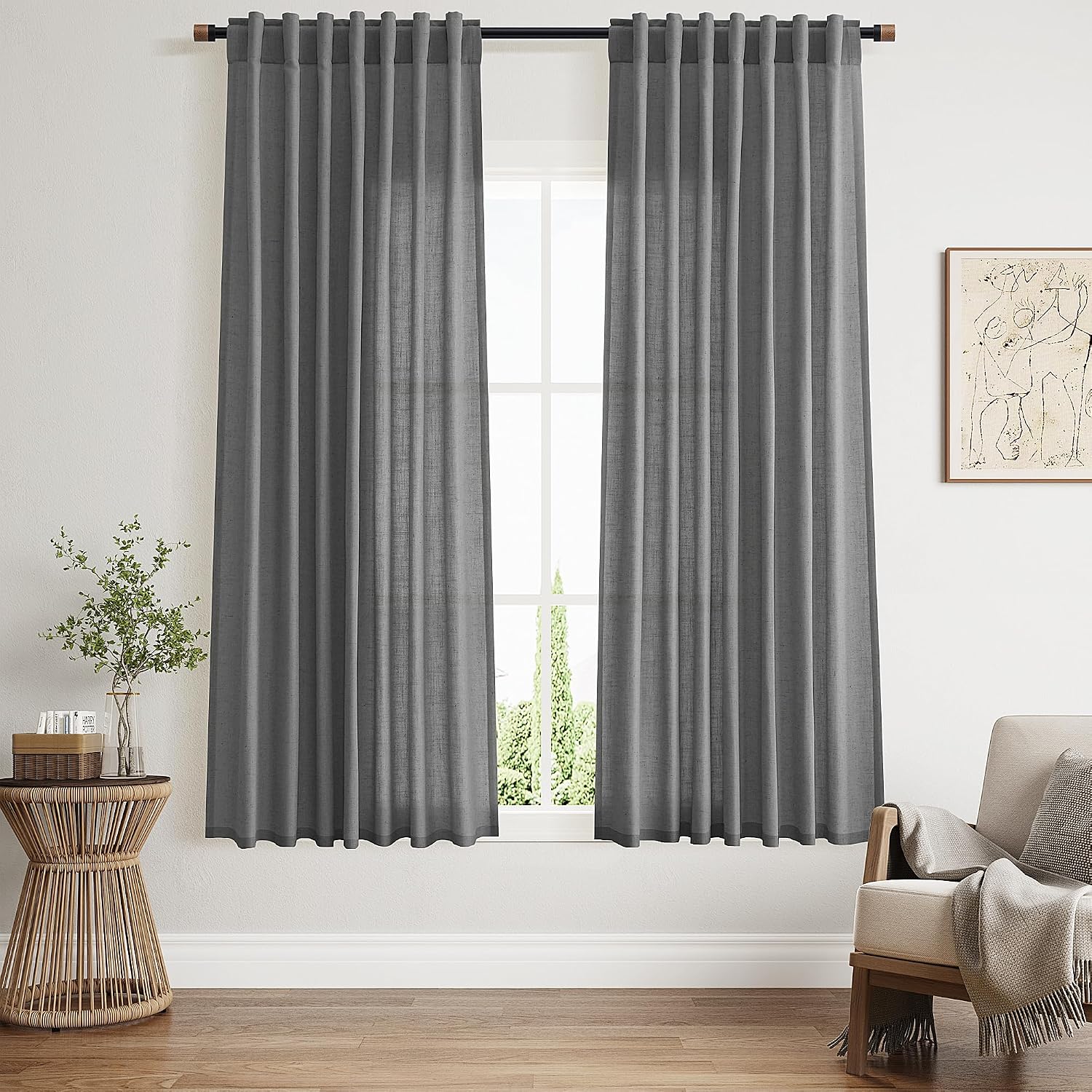 Blazer Grey Curtains 63 Inches Long 2 Panel Sets for Living Room Bedroom, Light Filtering Linen Drapes for Kitchen Windows Rod Pocket or Back Tab Curtain,Semi Sheer 52x63