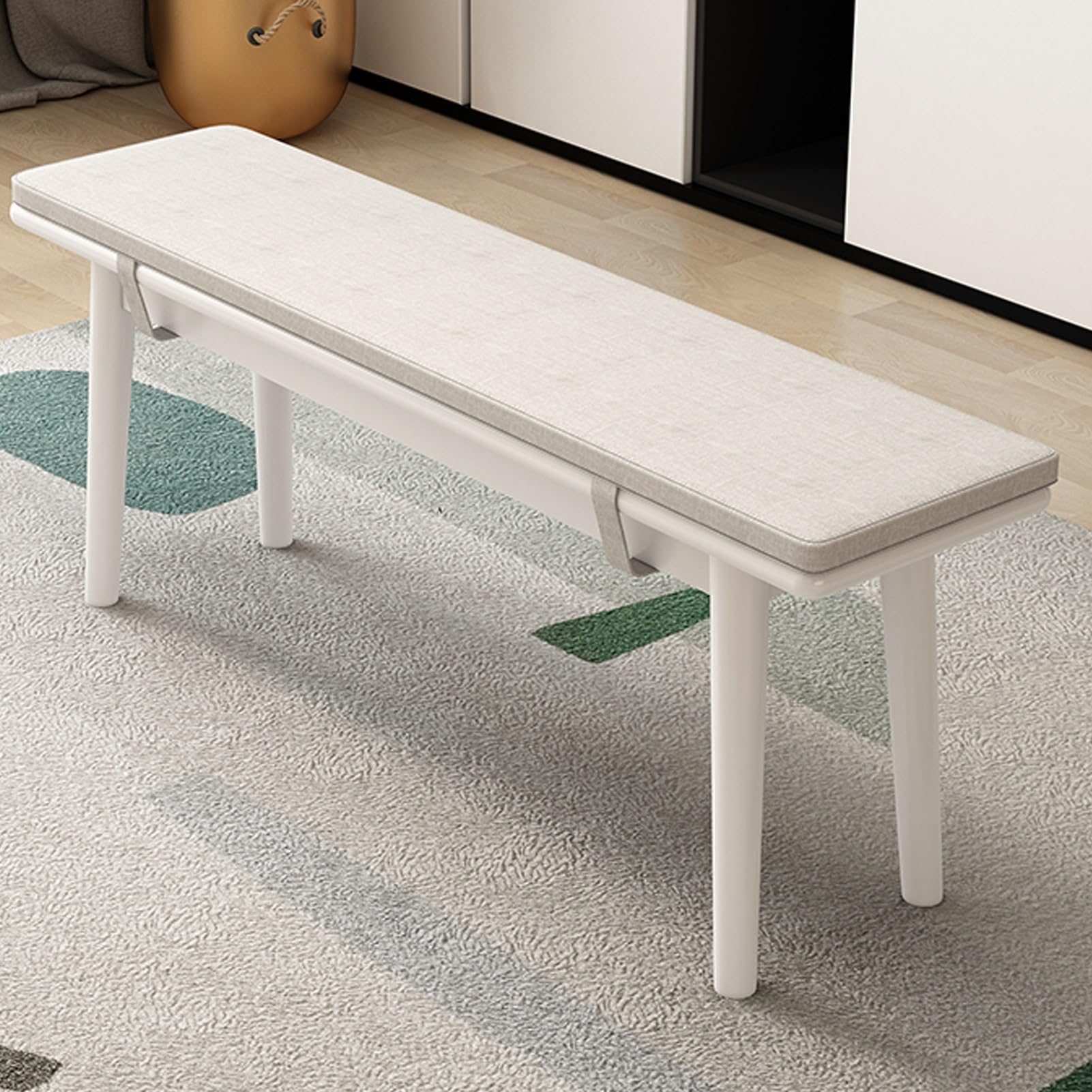 Banco de comedor de madera rústica con asiento acolchado para entrada, cocina, sala de estar, dormitorio, 120 cm / 47.2 pulgadas Slish y piel de mesa