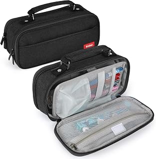 Large Capacity Pencil Case, Durable Pen Pouch Holder 4 Compartments Stationery Storage Box Lightweight Pencil Bag Portable Pencil Organizer Bag for School Office, Black