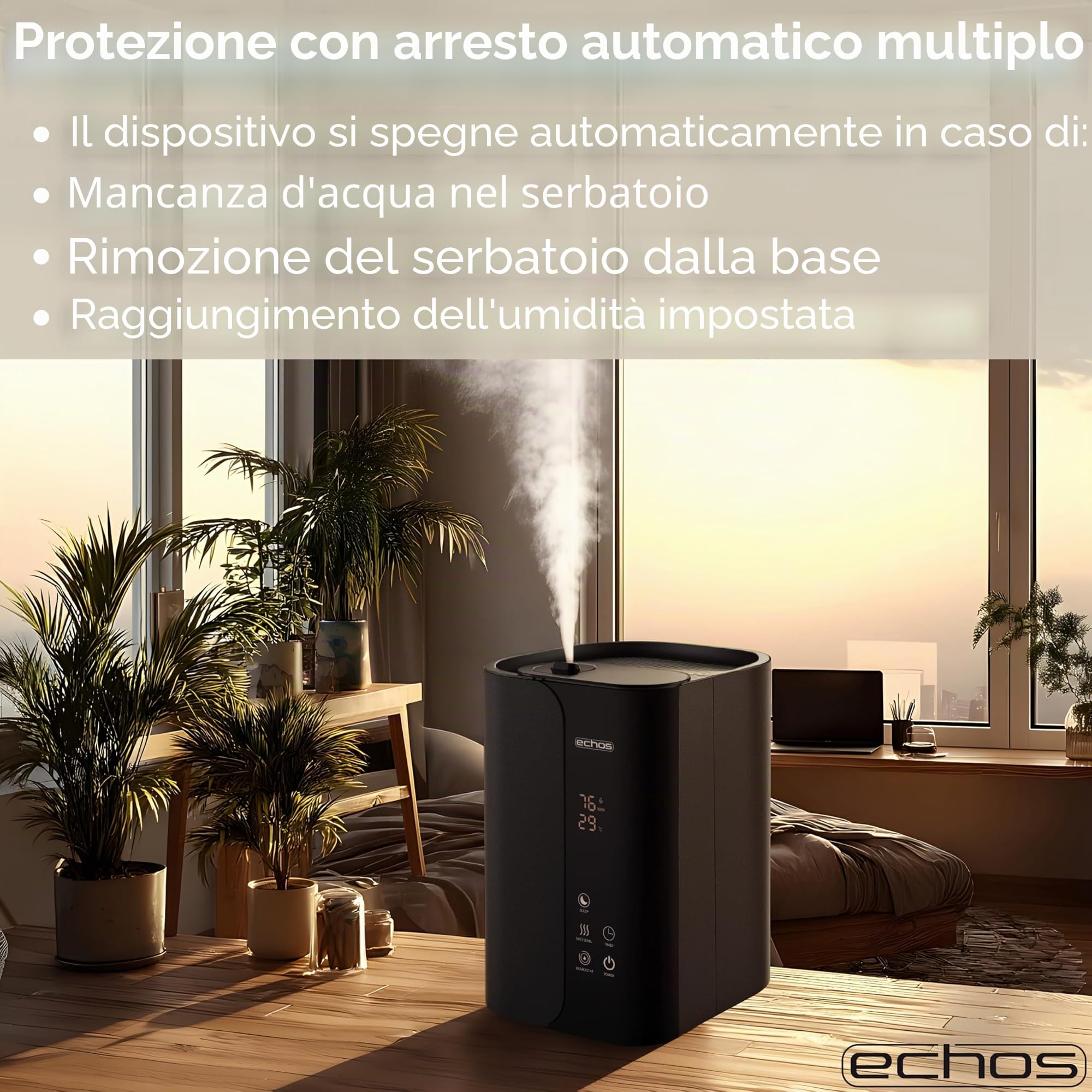 Steinborg - Umidificatore ad ultrasuoni, 5 litri, con nebulizzatore ad ultrasuoni, con telecomando, purificatore d'aria, igrometro, touch screen LED, ultra silenzioso, potente, 350 ml/h, scomparto di