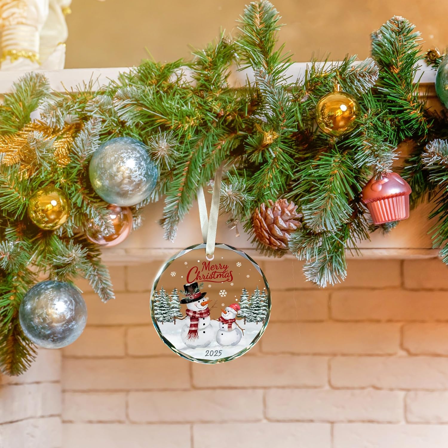 Snowman Ornaments - Snowman Christmas Ornament 2025 - Winter Holiday Ornaments for Christmas Tree - Gifts for Family, Friends - Glass Hanging Ornament - Image 6