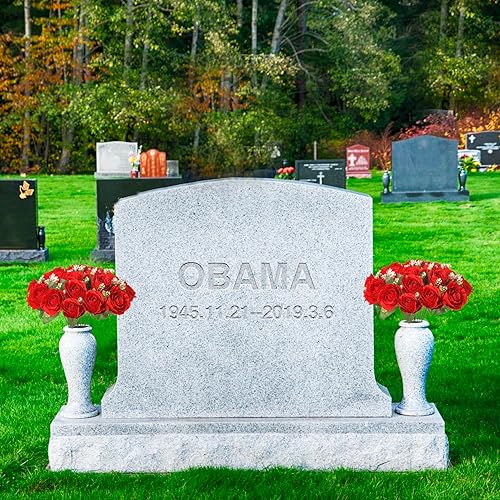 Miniatura 5 de bocola Flores de cementerio para tumba, 18 flores artificiales de seda para cementerio, rosas rojas, flores conmemorativas, adecuadas para lápidas,