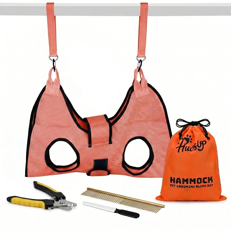 Rede de tosa para cães grandes HamInWay PawsUp 4 em 1 com cortador de unhas e acessórios, Tamanho Grande, Orange