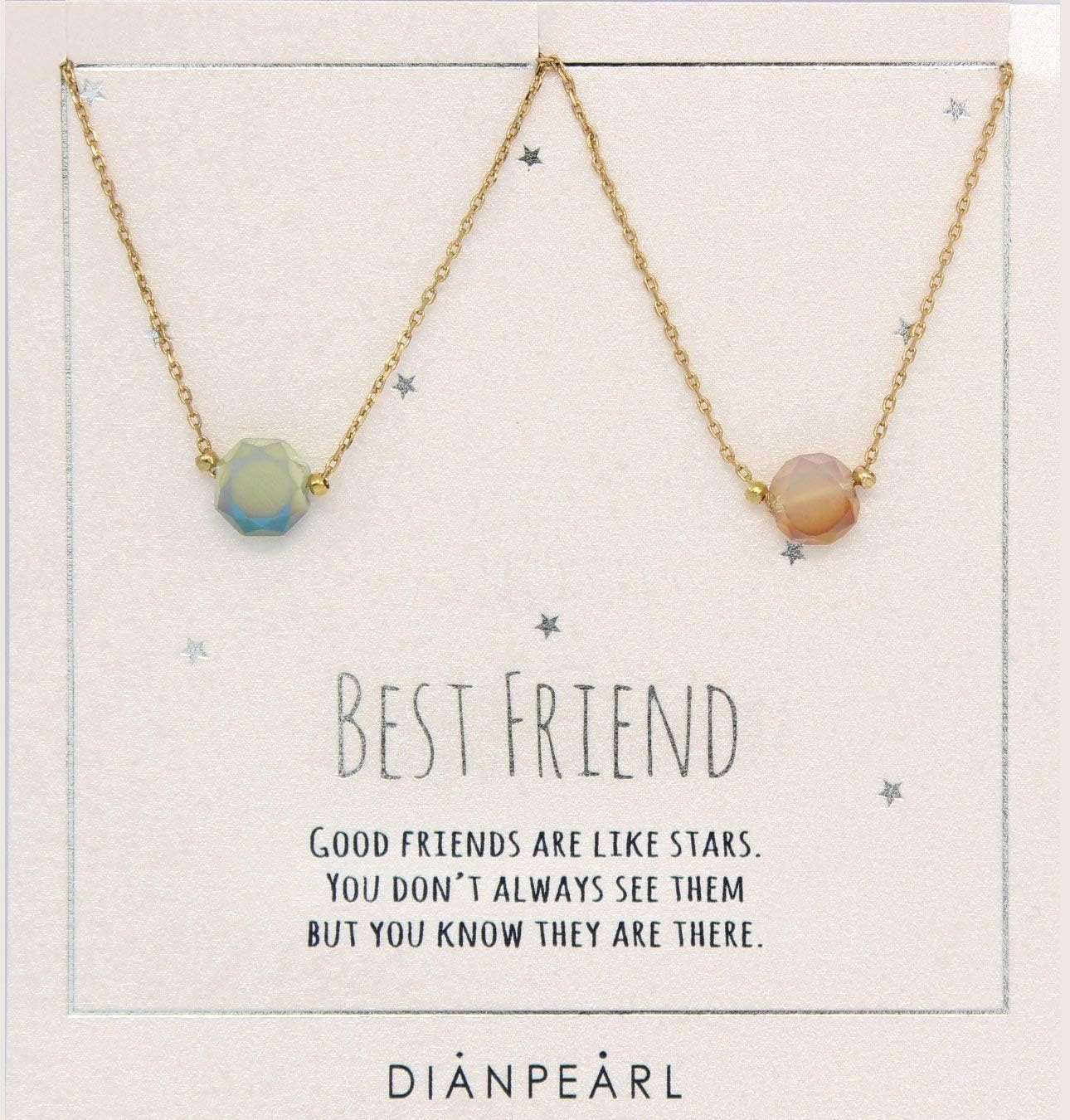 Dianpearl Best Friend Necklace for 2 Women – BFF Gold-Plated Dainty Pendant Set with Simulated Gemstones – Friendship Gift for Teen Girls