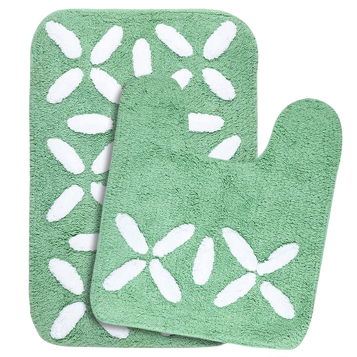 Saral Home Cotton Bathmat with Contour mat(Green, 40X60 CM)