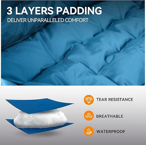 Miniatura 4 de Sillas de campamento dobles acolchadas para 2 personas, sofá de campamento de gran tamaño resistente para adultos, césped al aire libre, playa, sofá