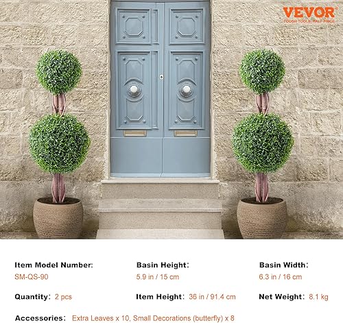 Vista 59 de VEVOR Árbol topiario artificial de boj, 48 pulgadas de alto (2 piezas), árbol topiario sintético en forma de triple bola, planta sintética verde