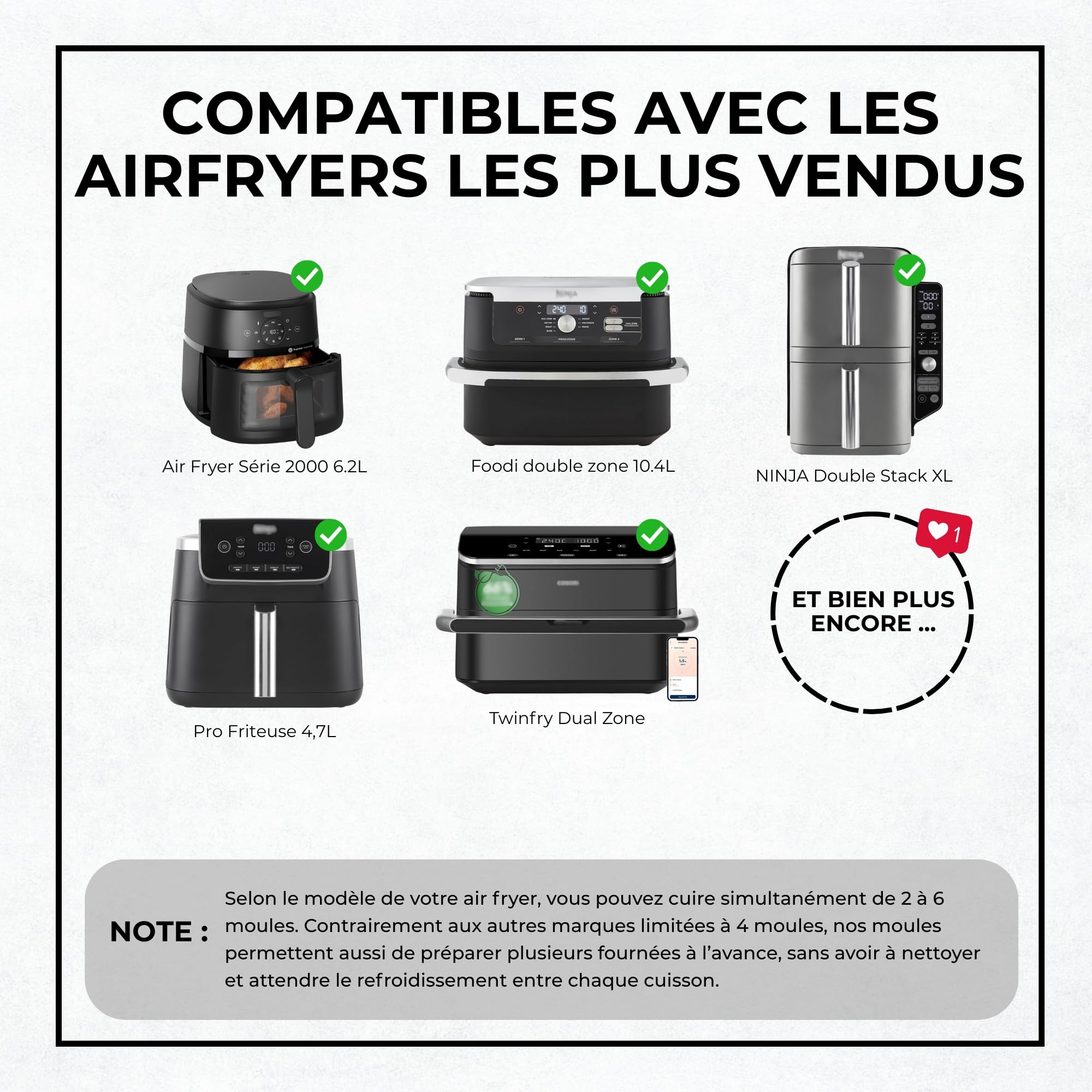 AKENZ Moule Silicone Air Fryer Mini Cake Rectangulaire x6 Cake Factory | 6 empreintes individuelles - Compatible Ninja, Philips, Moulinex & four - Sans BPA -40°C/+230°C - Pain, brioche, gateau