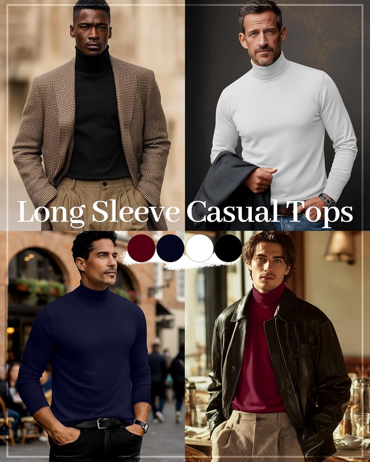 Huukeay 4 Pack Men's Turtleneck Shirts, Long Sleeve Casual Pullover Lightweight Slim Fit Sweater Basic Thermal Underwear Tops - Image 2
