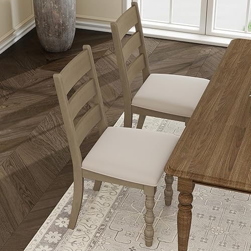 Miniatura 4 de Juego de 4 sillas de comedor estilo granja, sillas de cocina con marco de madera maciza con patas romanas, moderna silla tapizada de tela de