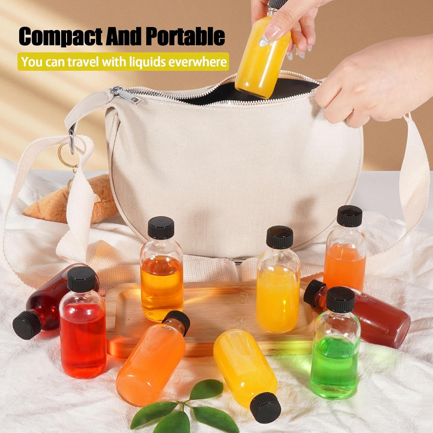 2oz Small Clear Glass Bottles with Lids, 2 Stainless Steel Funnel, 12 Labels, 1 Chalk Marker, 1 Brush - Reusable Boston Bottle for Juice, Ginger Shot, Wellness, Oils, Liquids, Leakproof Travel Bottle thumbnail