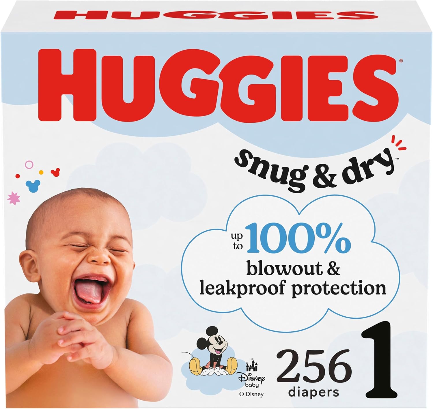 Huggies Size 1 Diapers, Snug & Dry Newborn Diapers, Size 1 (8-14 lbs), 256 Count (4 Packs of 64), Packaging May Vary Size 1 256