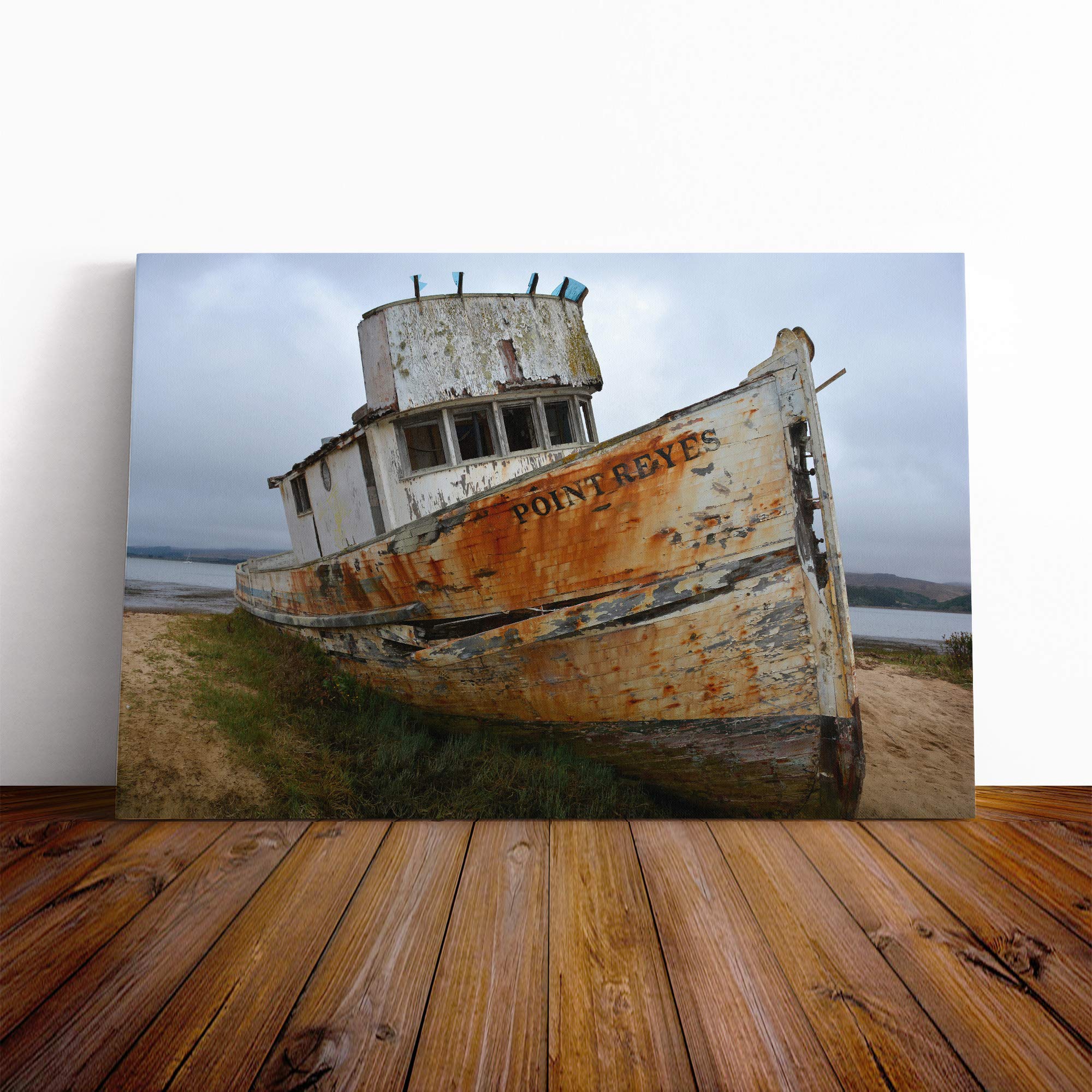 Ship Wreck on Beach (2) Canvas Print | Gallery Wrapped 30mm Frame Wall Art | 24x16 inches | Ready to Hang | Modern Seascape Picture | Living Room Bedroom Lounge Office