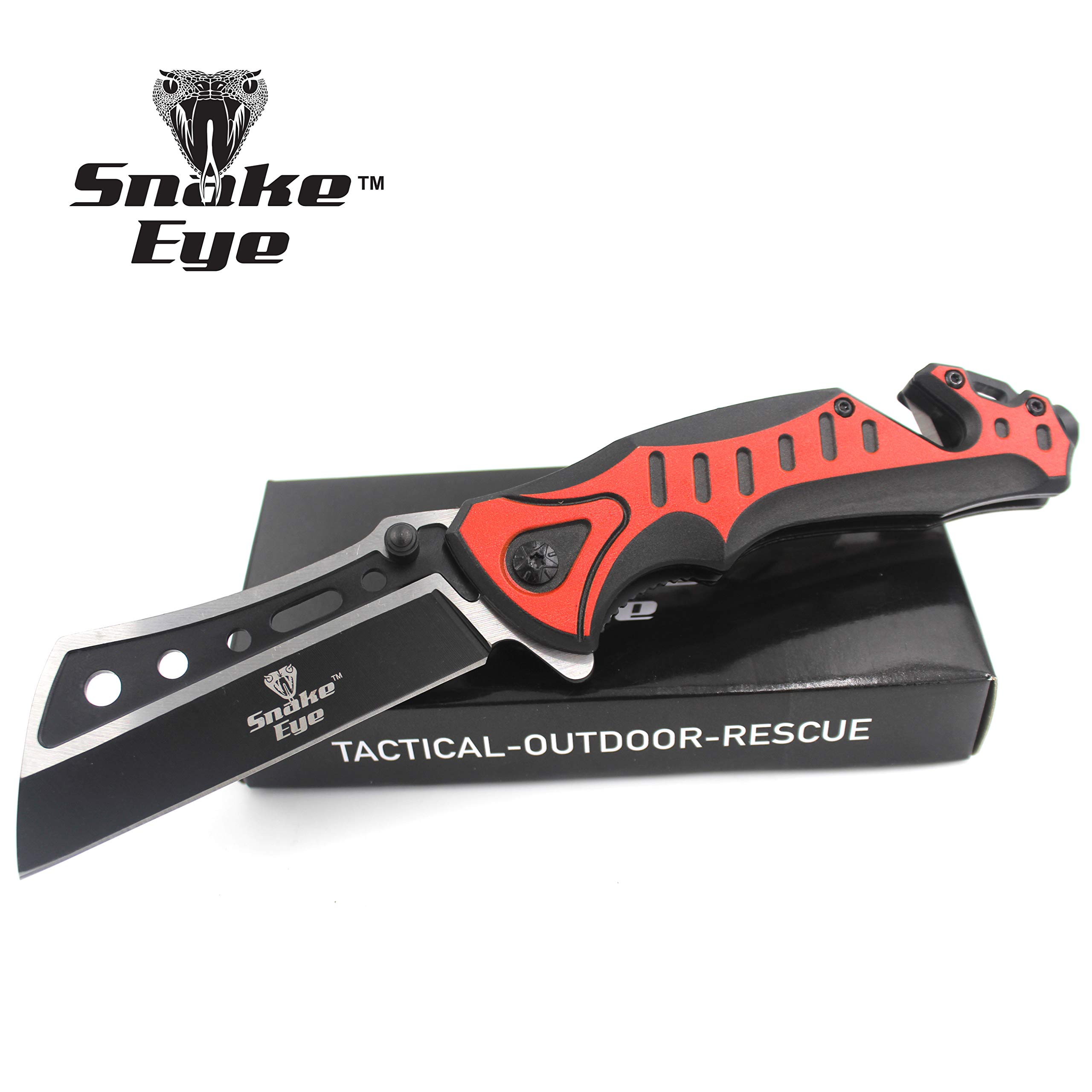 Snake Eye Tactical Every Day Carry Two Tone Razor Style Blade Folding Knife | Outdoor Survival Pocket Knife | Small one-Hand Knife Made of Stainless Steel Blade (Red)