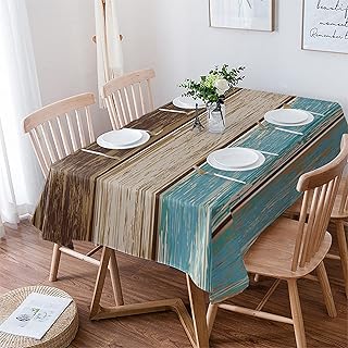 Teal Turquoise Tablecloth Waterproof Oil-proof Tablecloths, Retro Wood Green and Brown Outdoor Table Cloth Dining Table Cover Cloth for Kitchen Party Holidays Tabletop Rectangle Tablecloth 60x84 Inch