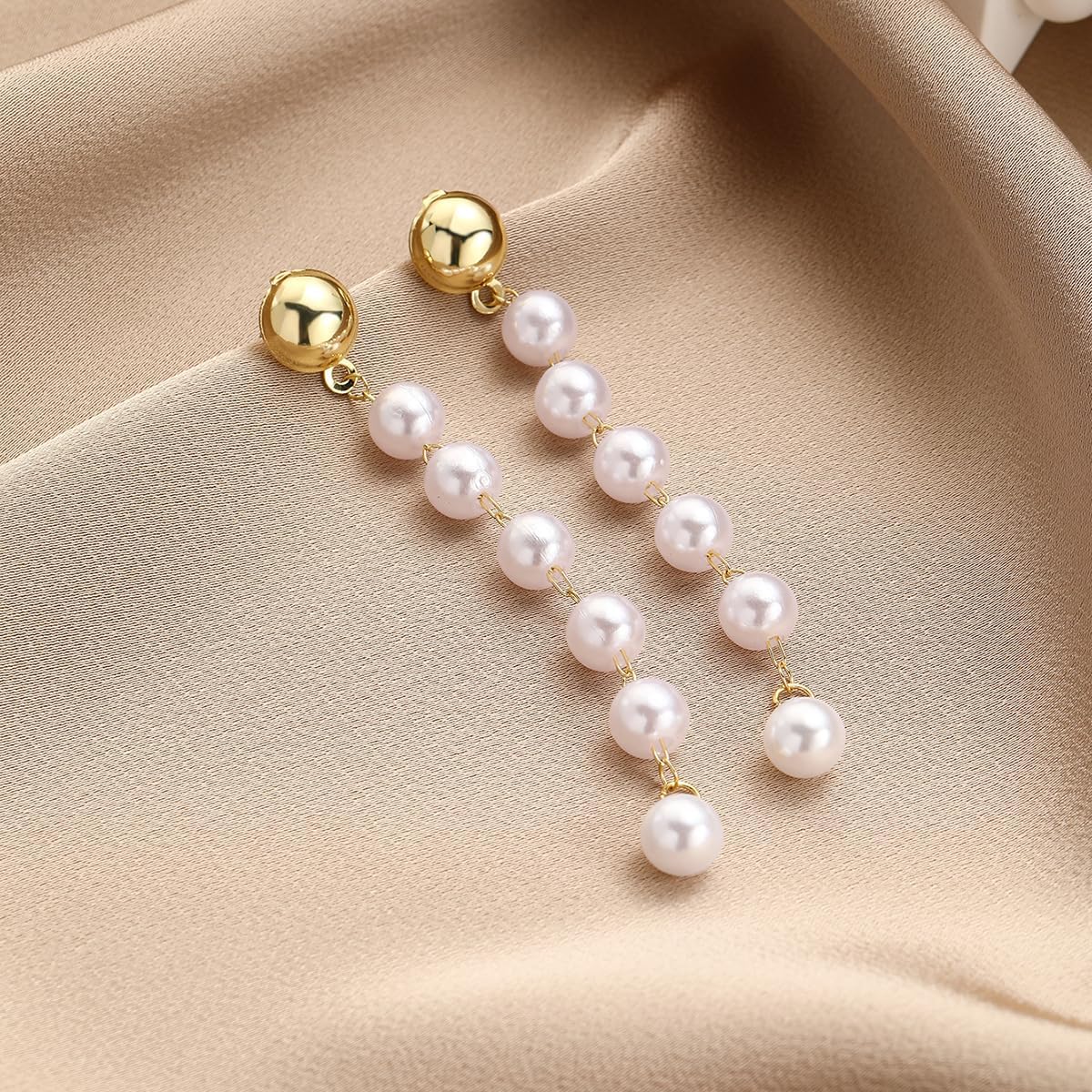 Baroque Pearl Earrings for Women Long Pearl Drop Earrings Pearl Tassel Earrings Hypoallergenic Wedding Earrings Birthday Jewelry for Women - Image 2