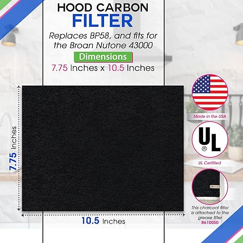 Miniatura 3 de Filtro de carbón para campana extractora de 7.75 x 10.5 pulgadas, se adapta a Broan y Nutone BP58 para campanas extractoras de la serie 43000,