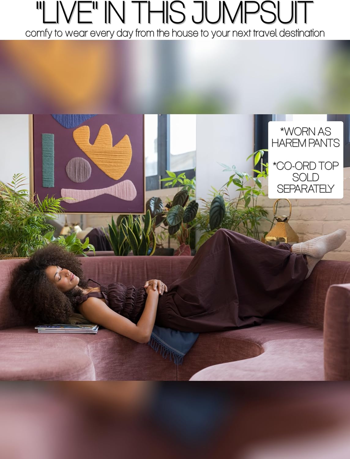 likemary Harem Pants Women Jumpsuit – 2-in-1 Strapless Romper Converts into Comfy Boho Balloon Pants with Pockets – One Size Chocolate Brown - Image 5