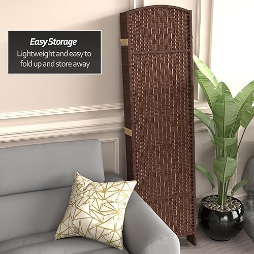 Miniatura 35 de Divisor de ambiente resistente de 6 pies, pantalla de privacidad plegable de fibra de ratán con patrón de diamante, Madera, Natural Natural,Mocha