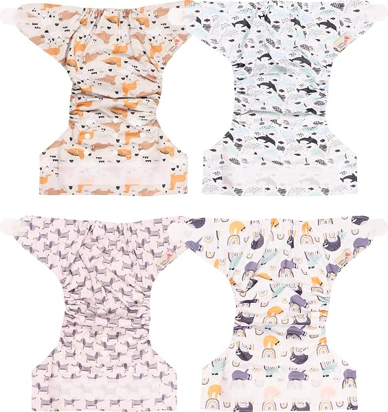 Littles & Bloomz Lot de 4 Couches Réutilisables Lavable pour Bébé avec Fermeture Crochet et Boucle, FLV2-0401 - 4