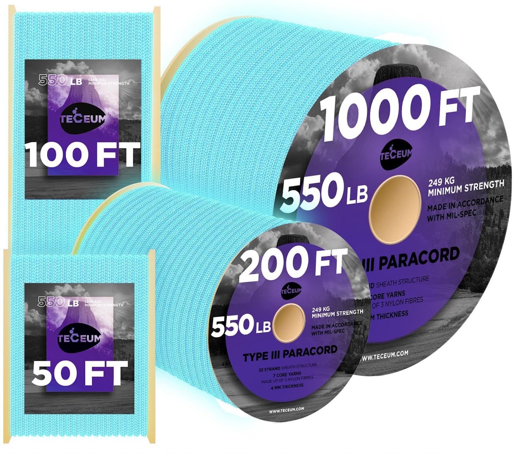 Reflective Paracord Rope 550lb 4mm – Glow para Cord – Camping Utility Rope