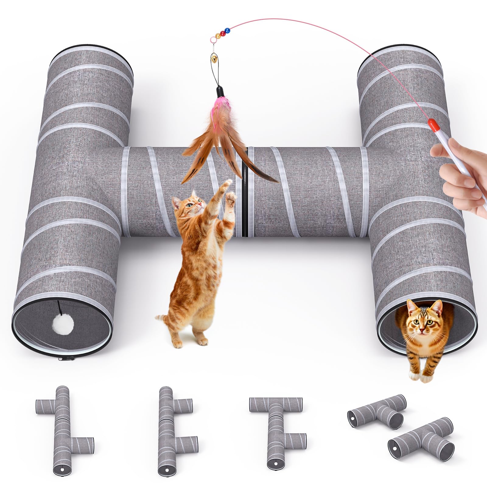 PET 6cm×5m 82cm/loop 猫猫狗狗 Amazon.com: PETOCAT Cat Tunnel 4 Way with Teaser Wand & 2