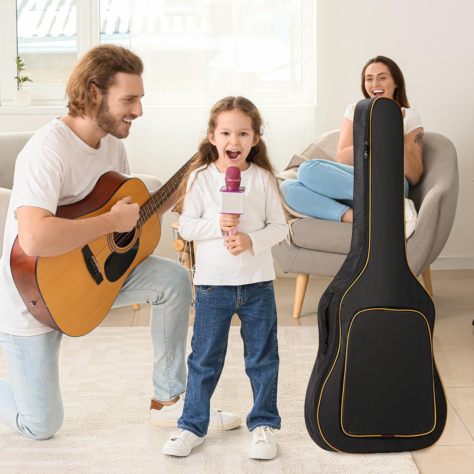 Étui de guitare 3/4 à rembourrage épais, sac de guitare léger, sac de guitare étanche à bretelles, étui de transport confortable pour guitares, sac à dos en tissu Oxford de 0,19 pouces pour éviter la